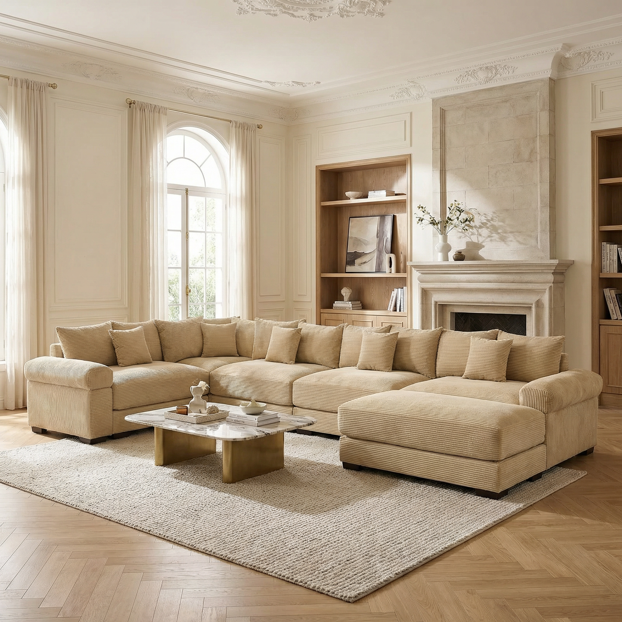Albany 155" Modular Corduroy Oversized Cloud U-Shaped Sectional Sofa with Ottoman