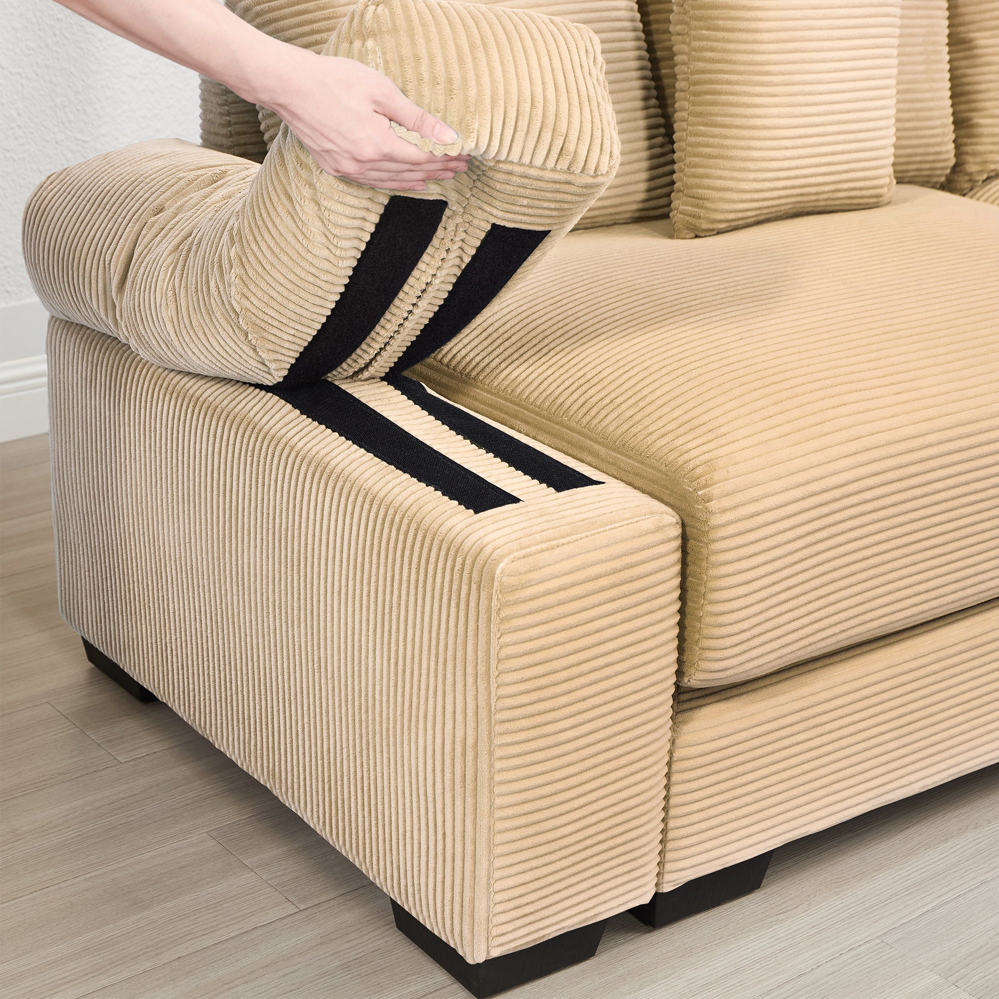 Albany 138" Oversized 7 Pieces Modular Corduroy U-Shaped Sectional Sofa with Ottoman