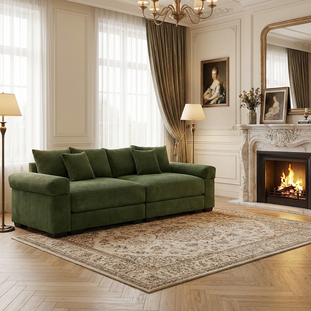 Albany 92" Modular Corduroy Cloud 3-Seater Sofa with Extra-Wide Armrests