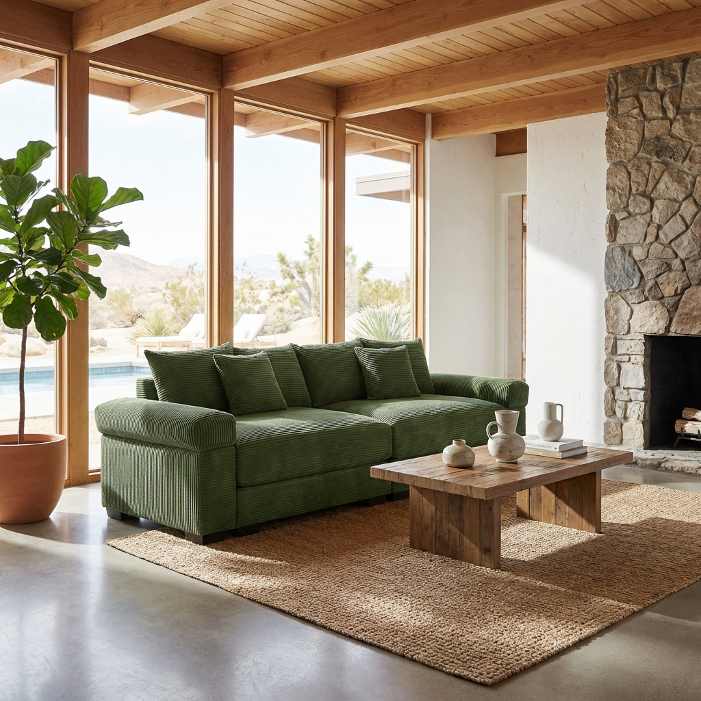 Albany 92" Modular Corduroy Cloud 3-Seater Sofa with Extra-Wide Armrests