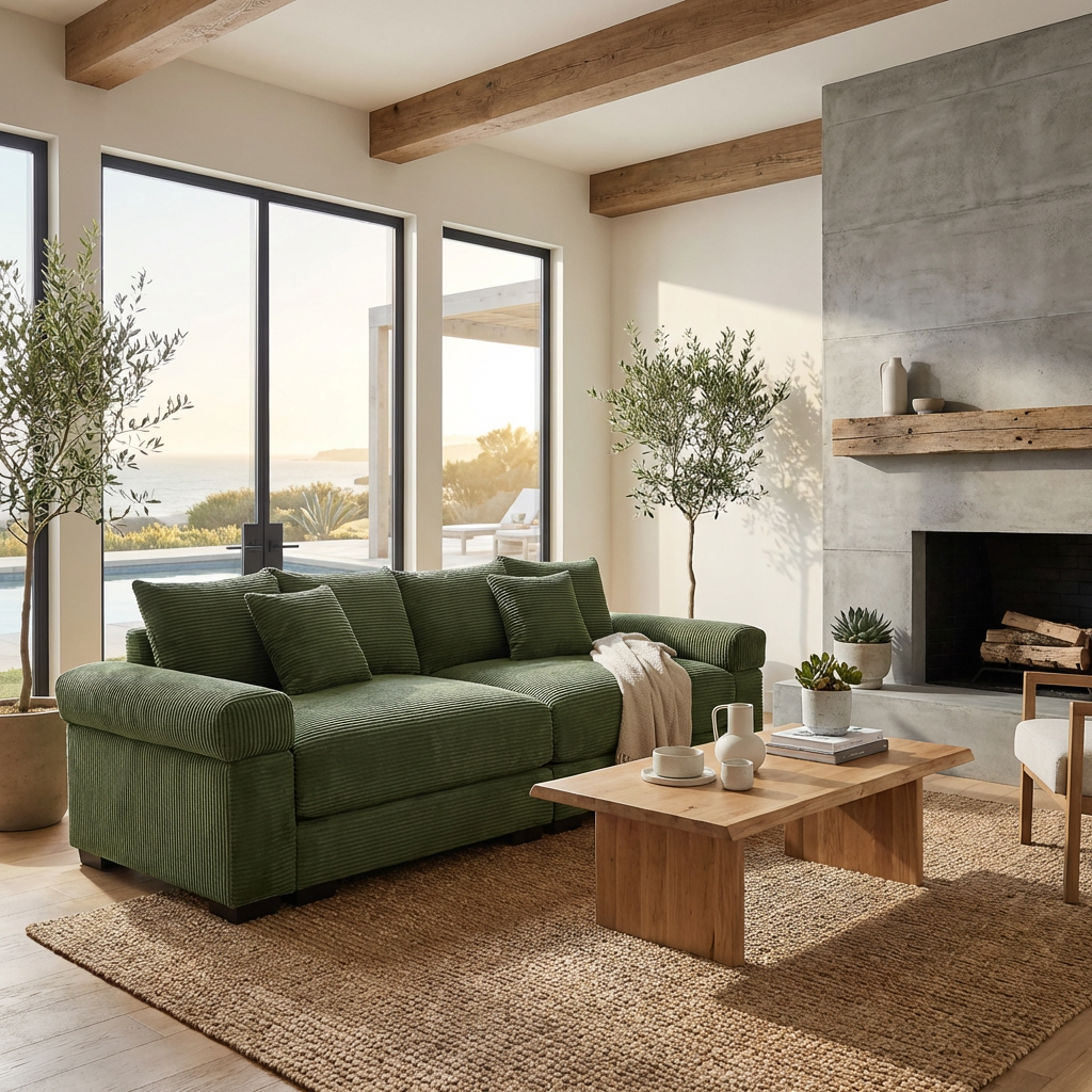 Albany 92" Modular Corduroy Cloud 3-Seater Sofa with Extra-Wide Armrests