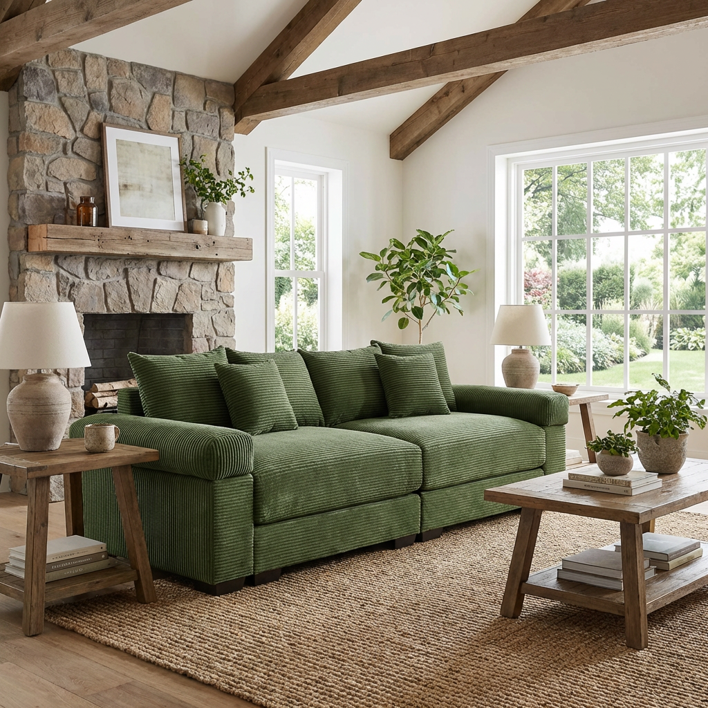 Albany 92" Modular Corduroy Cloud 3-Seater Sofa with Extra-Wide Armrests