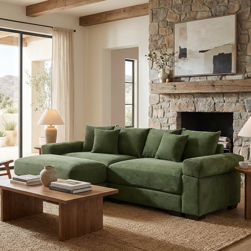 Albany 92" Modular Corduroy Cloud L-Shaped Sectional Sofa with Ottoman