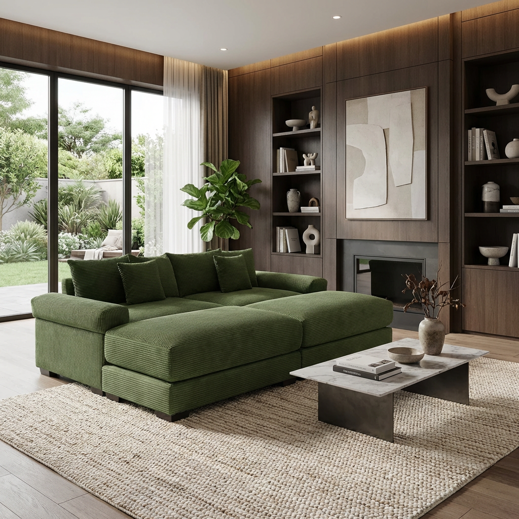 Albany 92" 4 Pieces Corduroy Oversized Modular Sofa with Ottomans