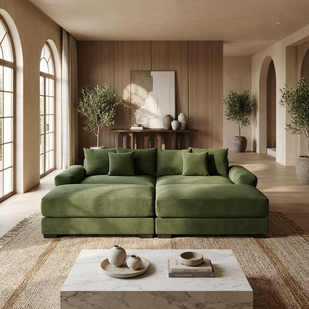 Albany 92" 4 Pieces Corduroy Oversized Modular Sofa with Ottomans