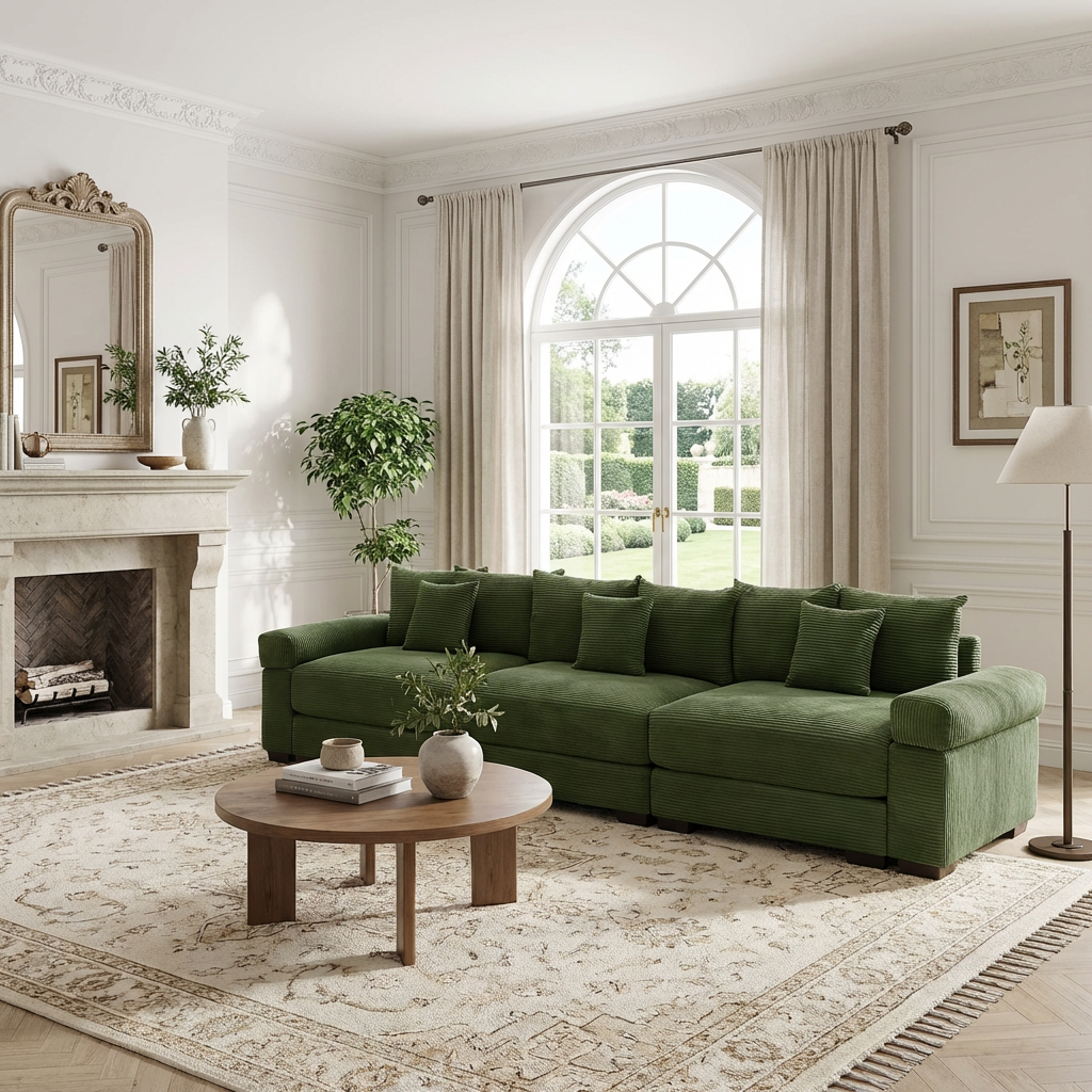 Albany 130" Modular Corduroy Cloud 4-Seater Sofa with Extra-Thick Armrests