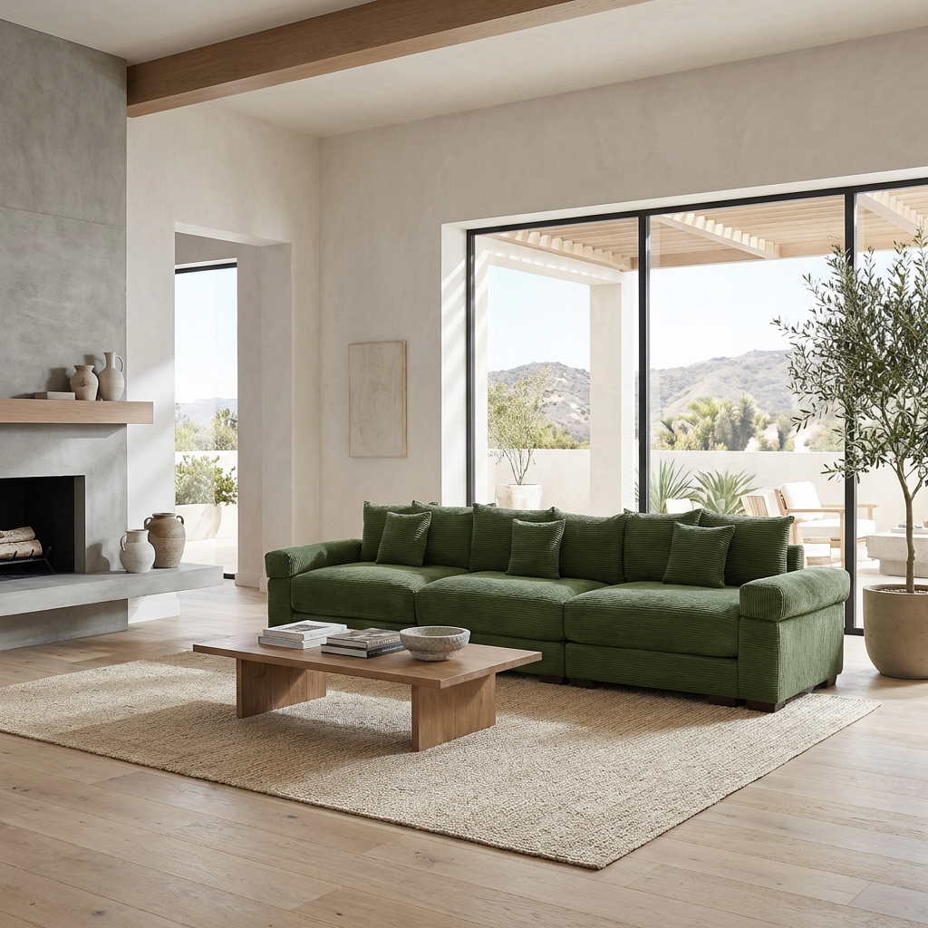 Albany 130" Modular Corduroy Cloud 4-Seater Sofa with Extra-Thick Armrests