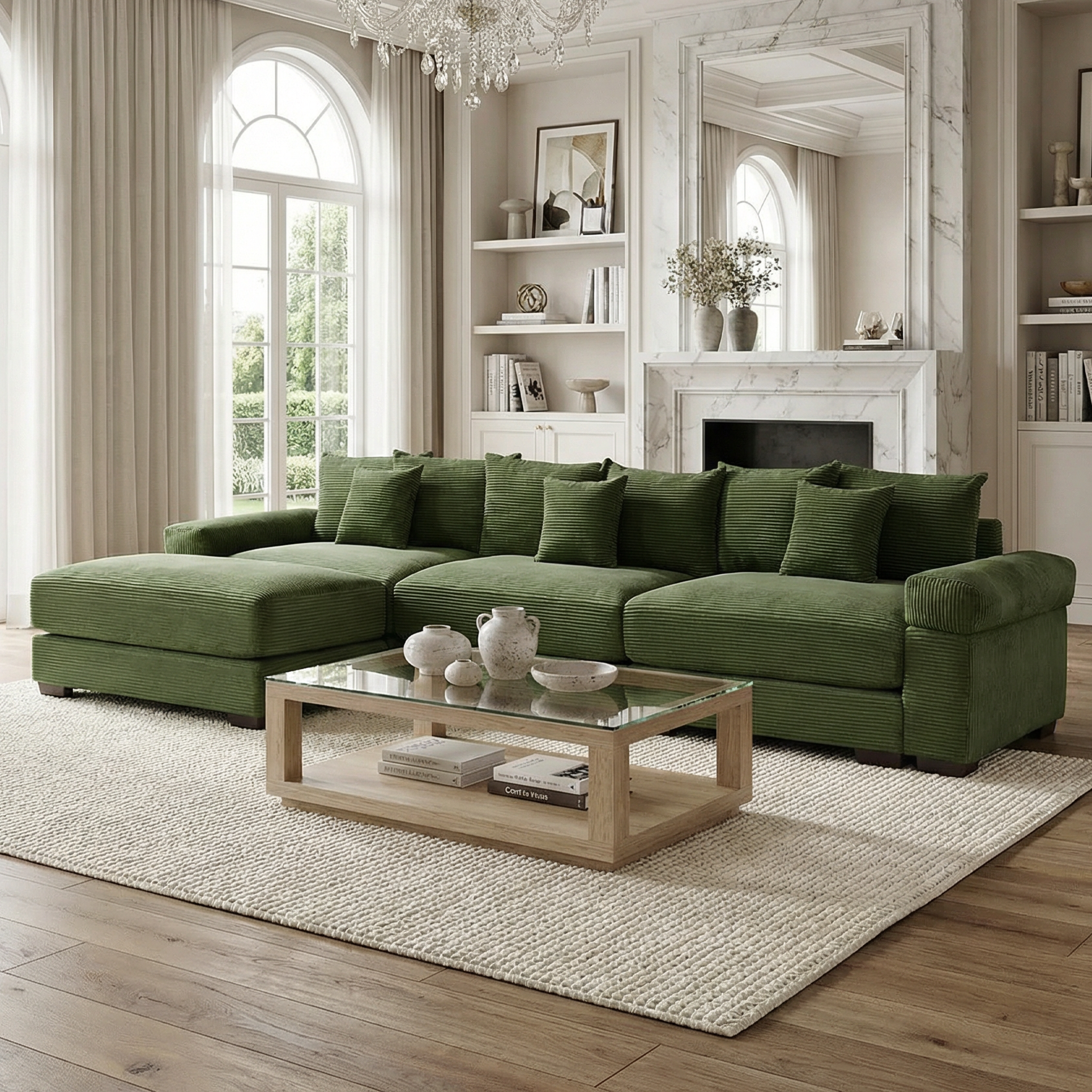 Albany 130" Modular Corduroy Oversized Cloud L-Shaped Sectional Sofa with Ottoman