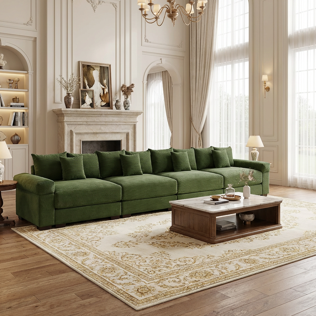 Albany 168" Modular Corduroy Oversized Cloud 5-Seater Sofa with Extra-Thick Armrests