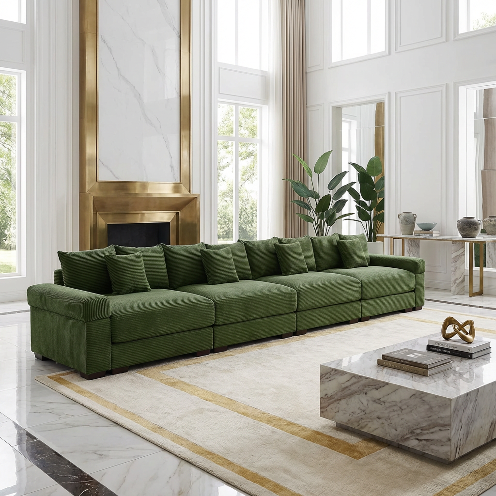 Albany 168" Modular Corduroy Oversized Cloud 5-Seater Sofa with Extra-Thick Armrests