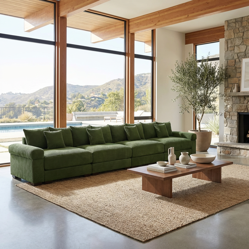 Albany 168" Modular Corduroy Oversized Cloud 5-Seater Sofa with Extra-Thick Armrests