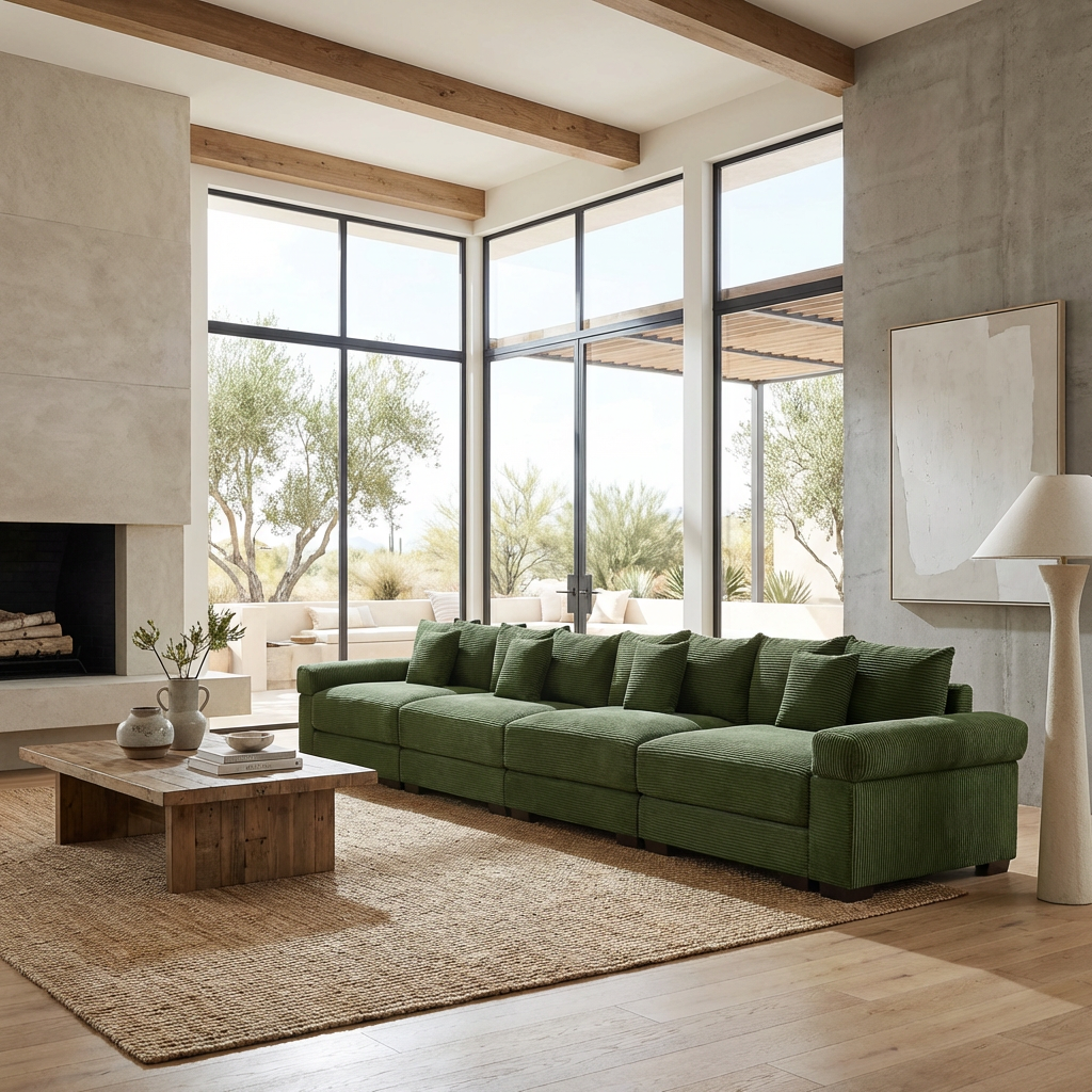 Albany 168" Modular Corduroy Oversized Cloud 5-Seater Sofa with Extra-Thick Armrests