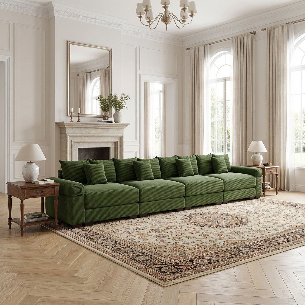 Albany 168" Modular Corduroy Oversized Cloud 5-Seater Sofa with Extra-Thick Armrests