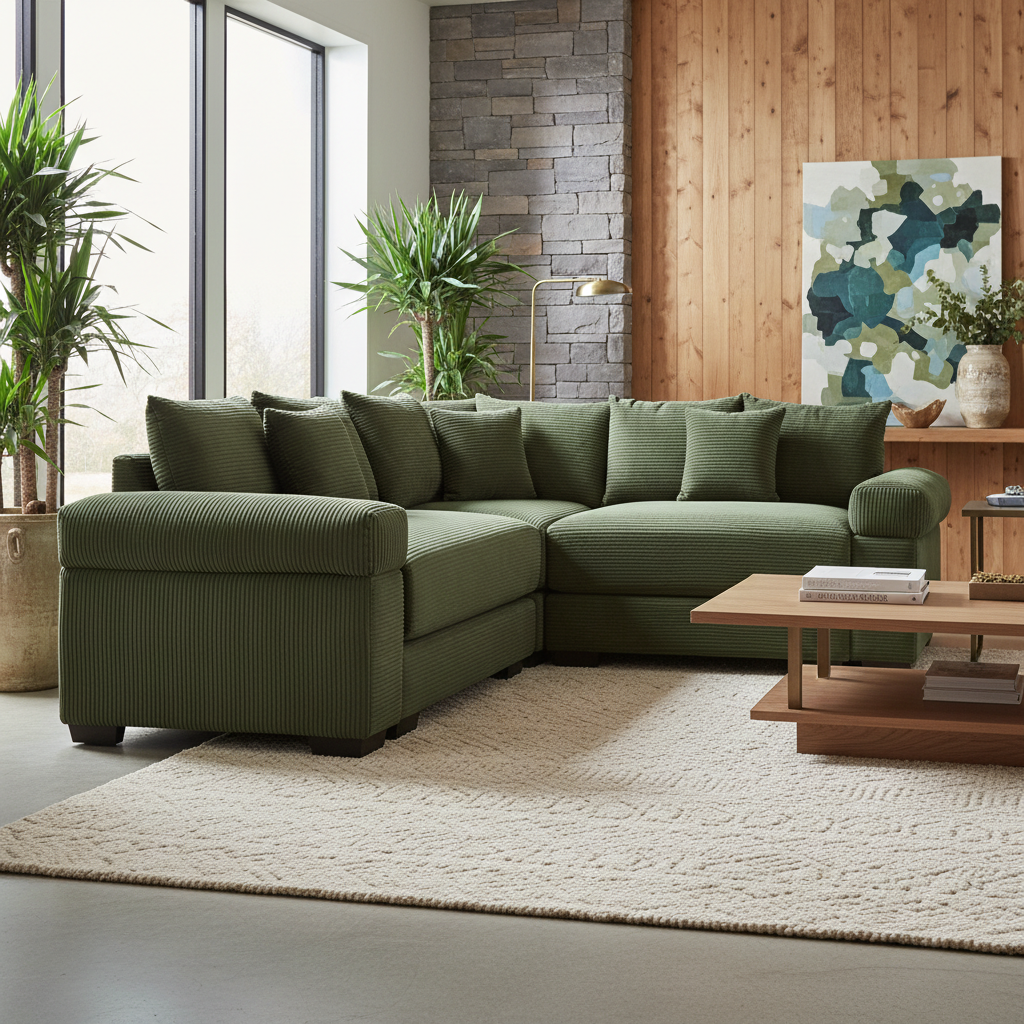 Albany 79" 3 Pieces Corduroy Modular Corner Sectional Sofa