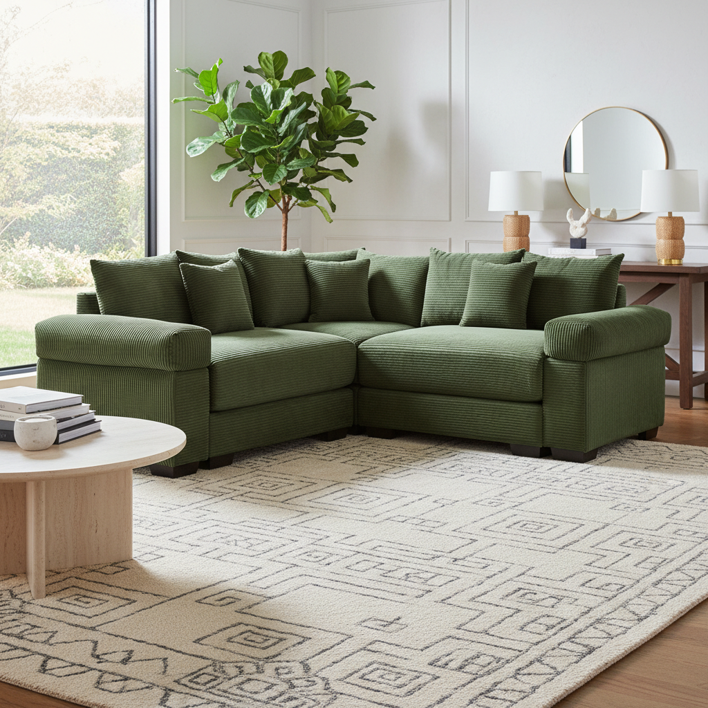 Albany 79" 3 Pieces Corduroy Modular Corner Sectional Sofa