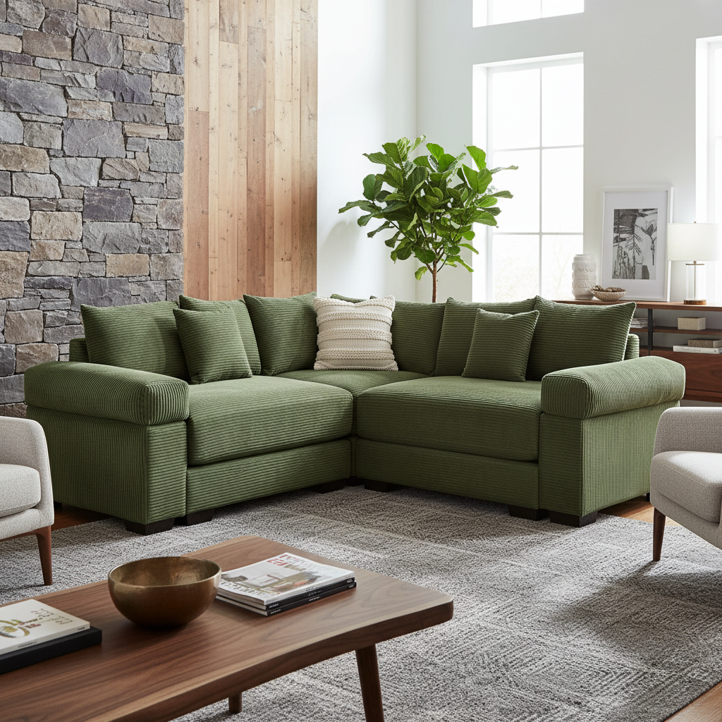 Albany 79" 3 Pieces Corduroy Modular Corner Sectional Sofa