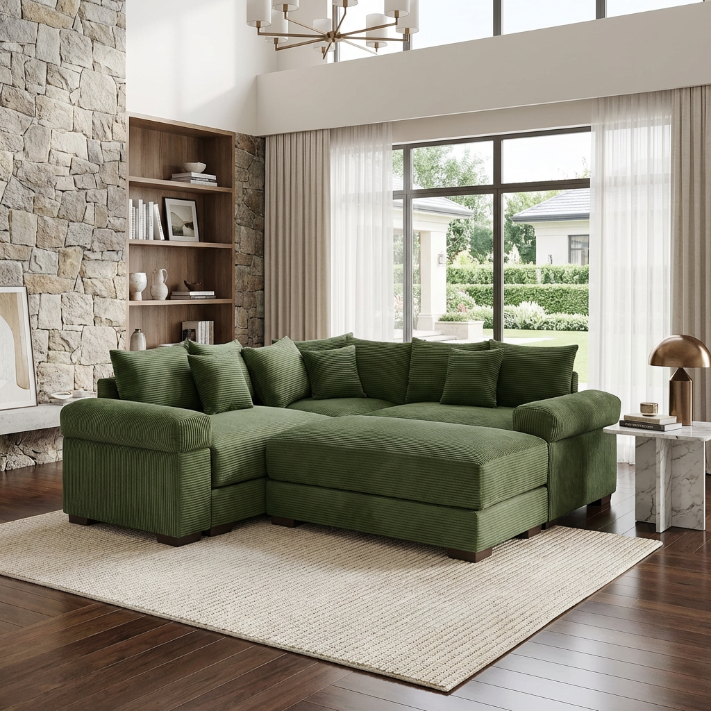 Albany 79" 4 Pieces Corduroy Modular Corner Sectional Sofa with Ottoman