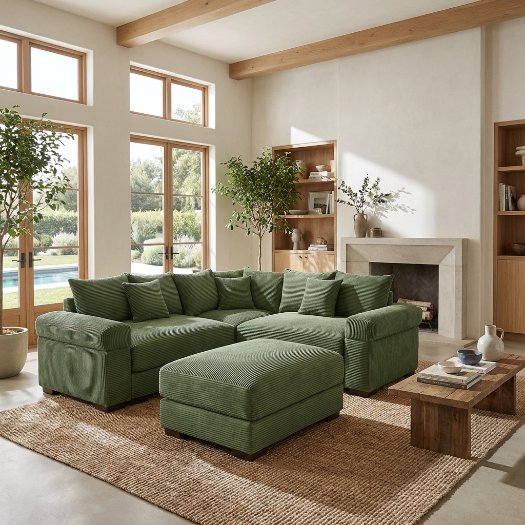 Albany 79" 4 Pieces Corduroy Modular Corner Sectional Sofa with Ottoman