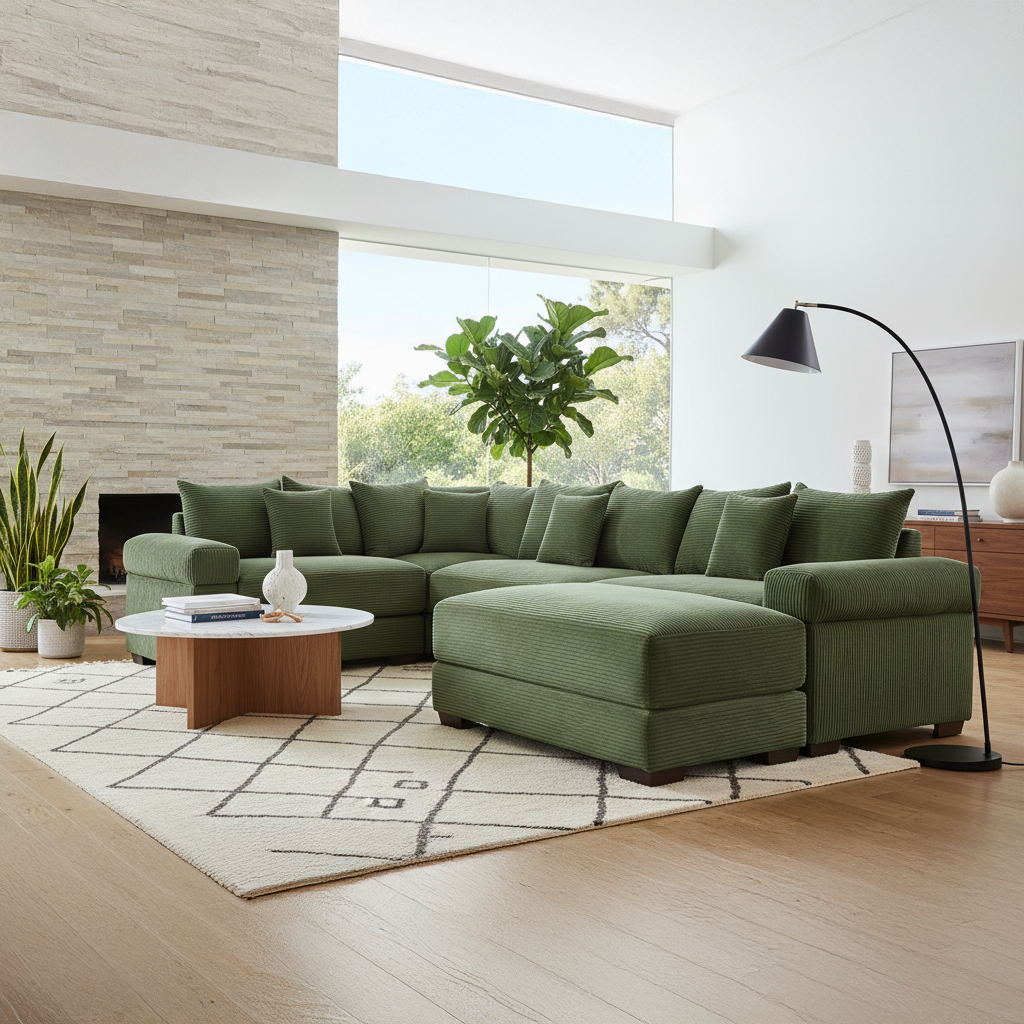 Albany 117" Oversized 5 Pieces Corduroy Modular Corner Sectional Sofa with Ottoman