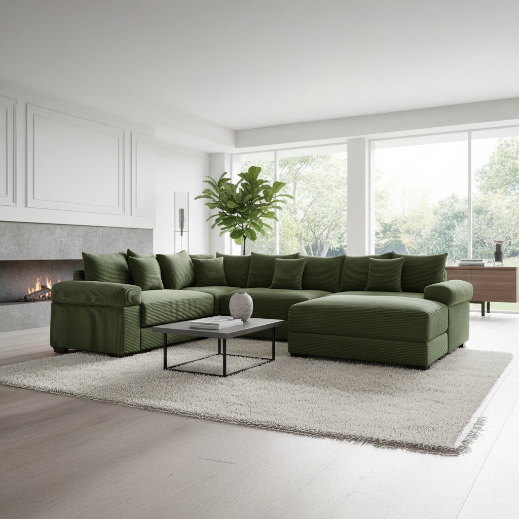 Albany 117" Oversized 5 Pieces Corduroy Modular Corner Sectional Sofa with Ottoman