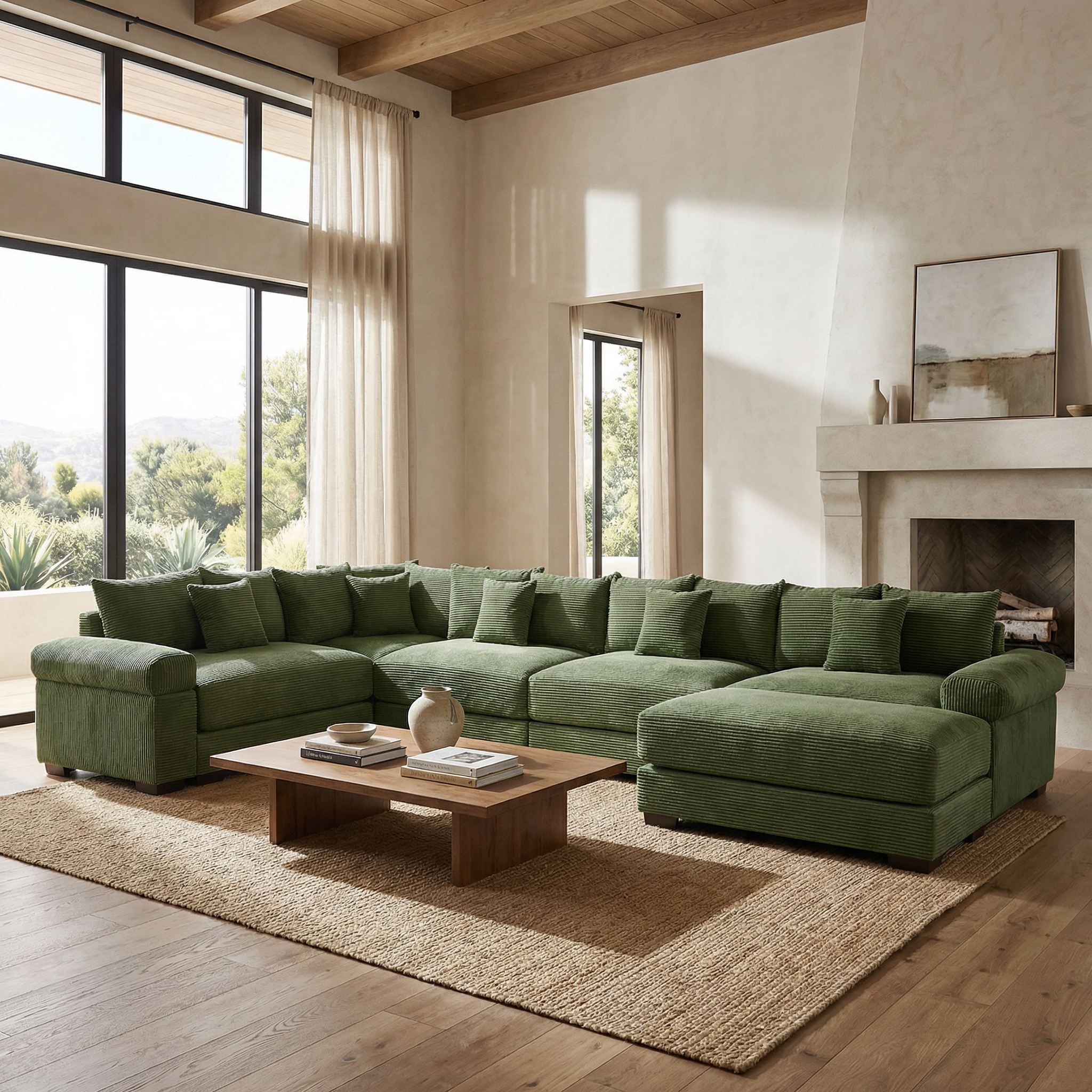 Albany 155" Modular Corduroy Oversized Cloud U-Shaped Sectional Sofa with Ottoman