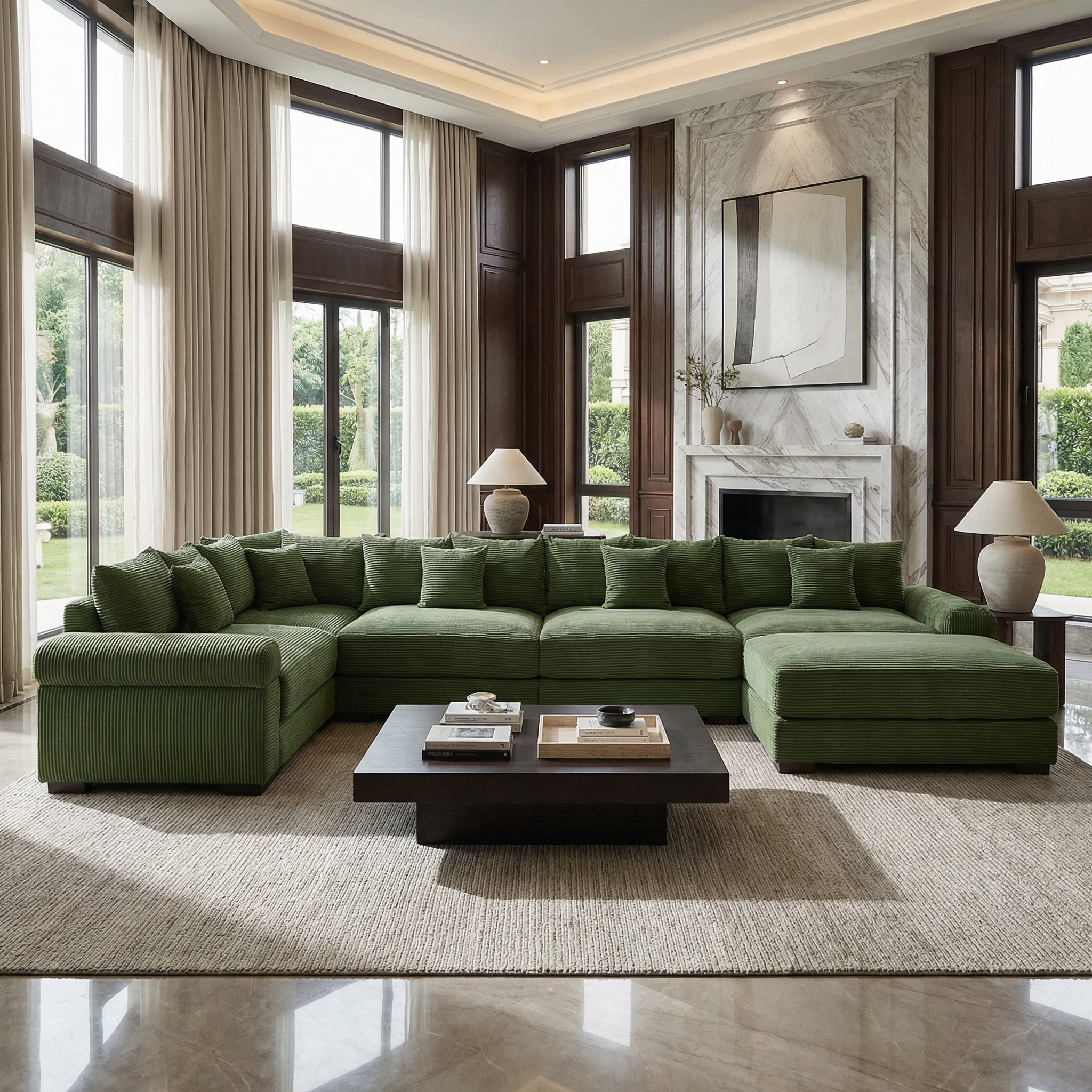 Albany 155" Modular Corduroy Oversized Cloud U-Shaped Sectional Sofa with Ottoman