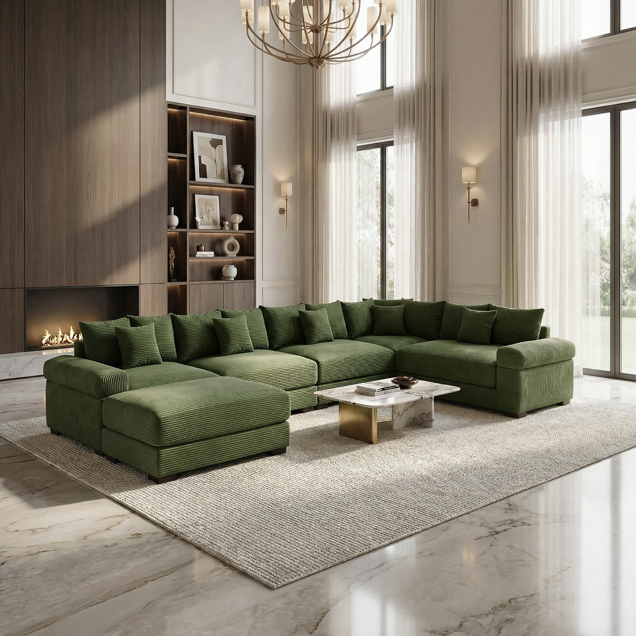 Albany 155" Modular Corduroy Oversized Cloud U-Shaped Sectional Sofa with Ottoman