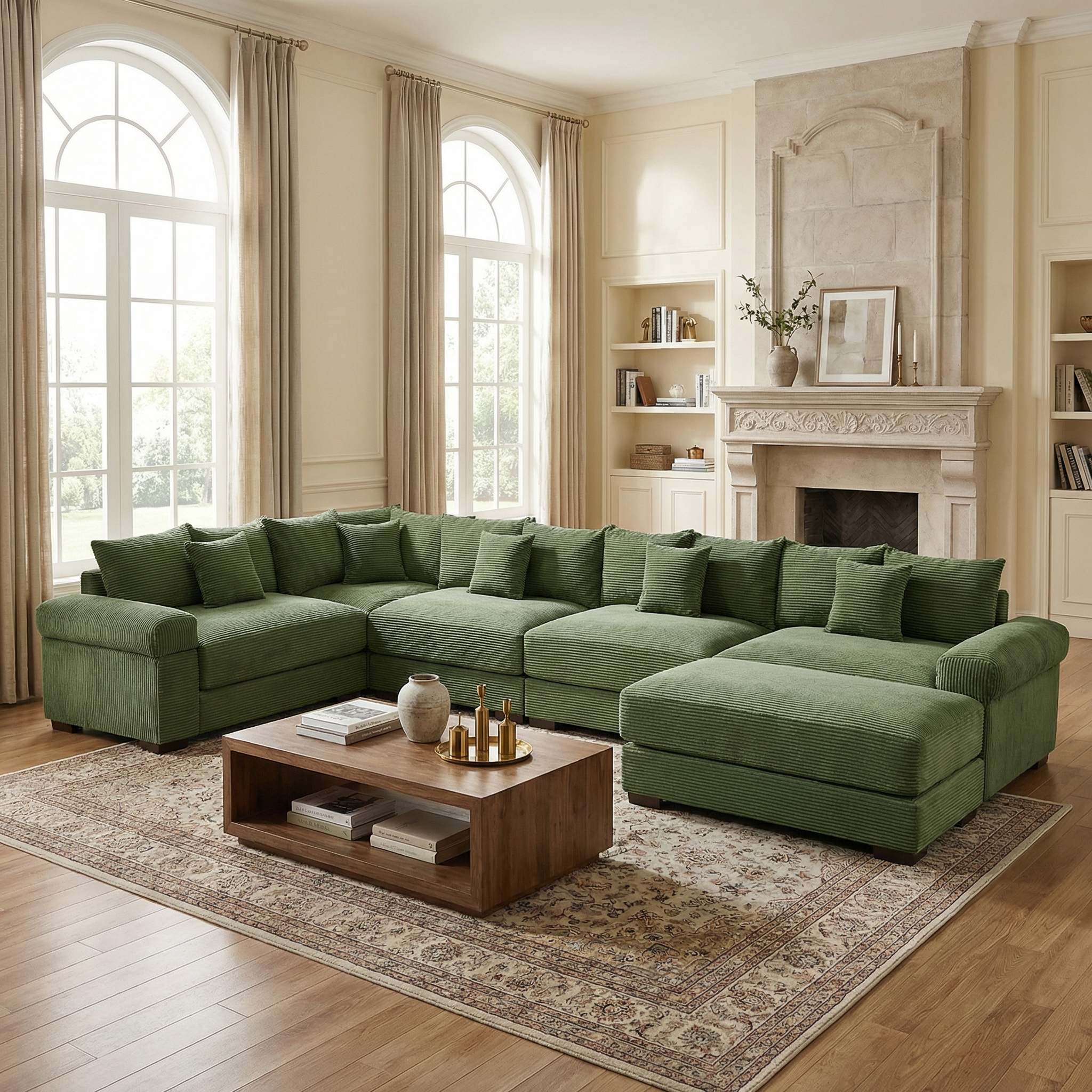 Albany 155" Modular Corduroy Oversized Cloud U-Shaped Sectional Sofa with Ottoman