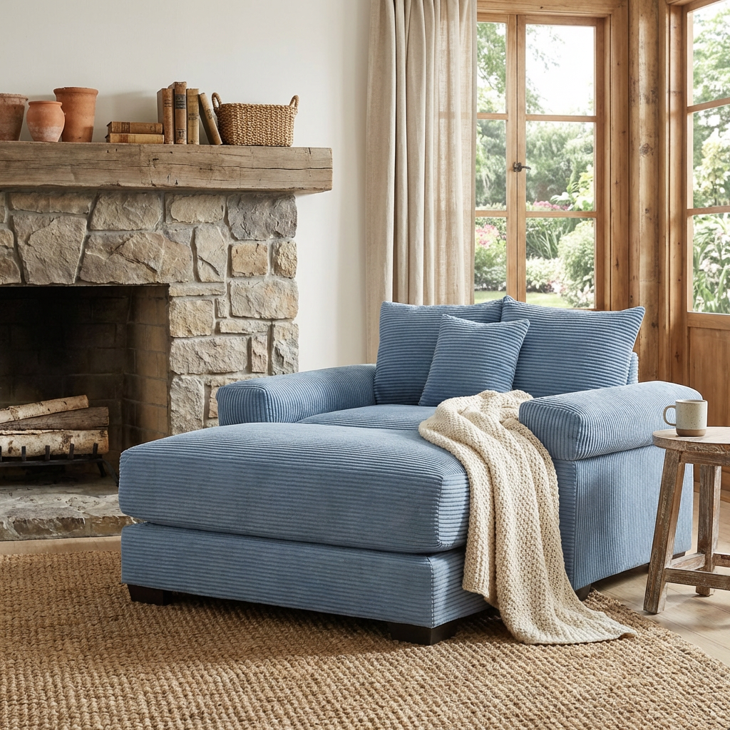 Albany 54" 2 Piece Corduroy Armchair Accent Chair with Ottoman and Extra-Thick Armrests