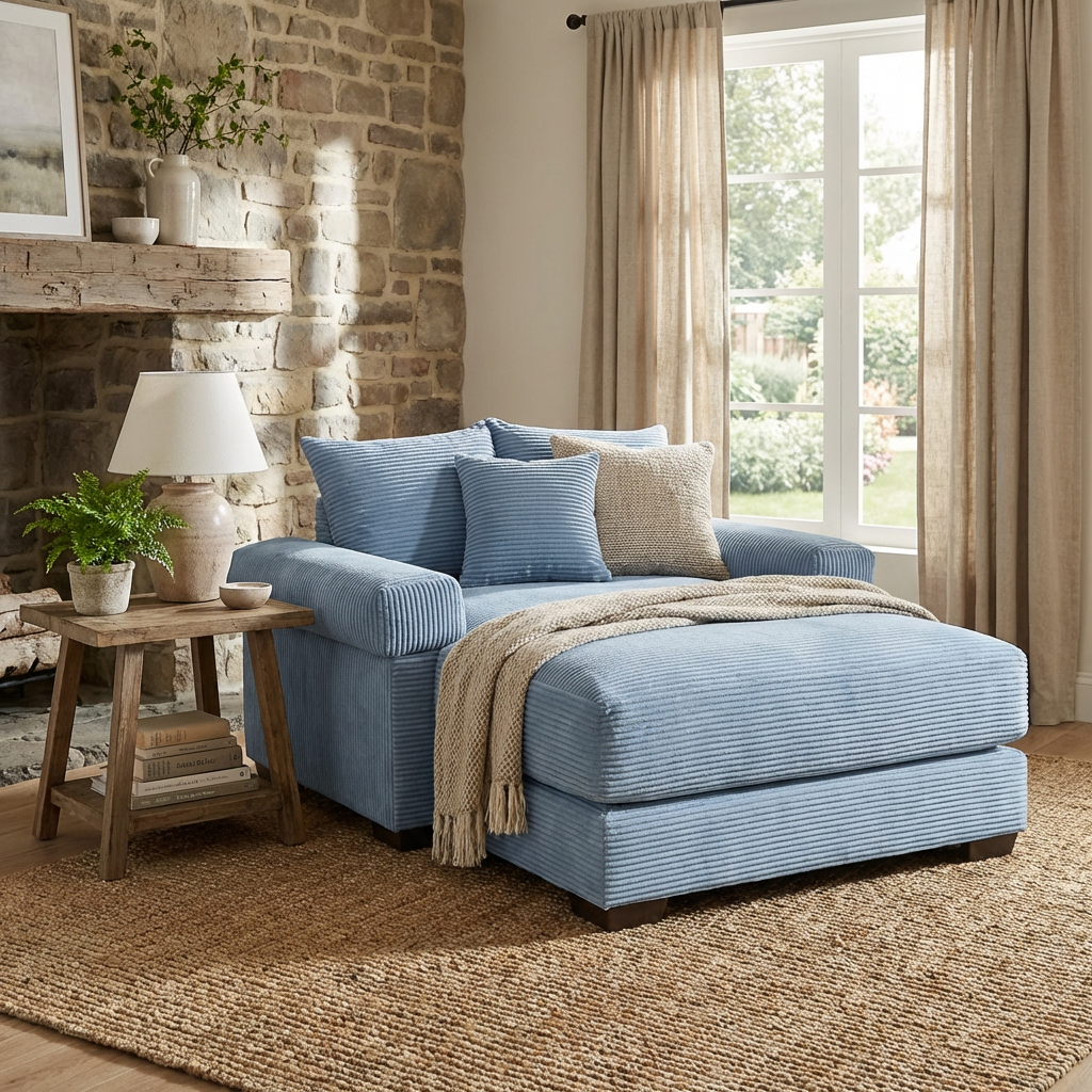 Albany 54" 2 Piece Corduroy Armchair Accent Chair with Ottoman and Extra-Thick Armrests