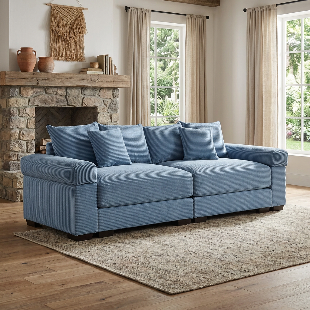 Albany 92" Modular Corduroy Cloud 3-Seater Sofa with Extra-Wide Armrests