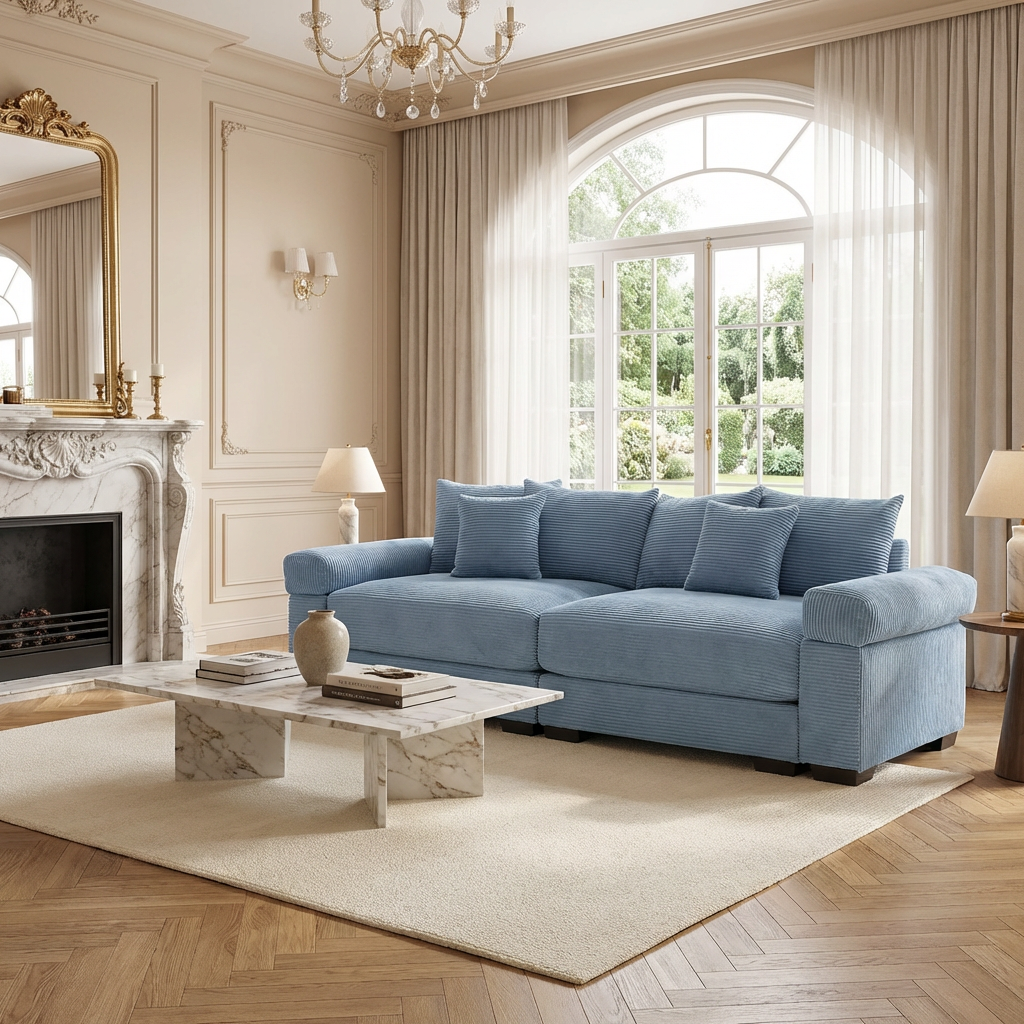 Albany 92" Modular Corduroy Cloud 3-Seater Sofa with Extra-Wide Armrests