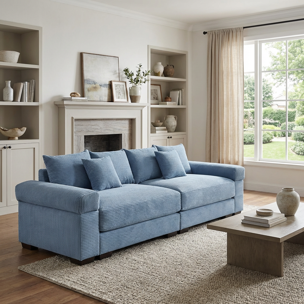 Albany 92" Modular Corduroy Cloud 3-Seater Sofa with Extra-Wide Armrests