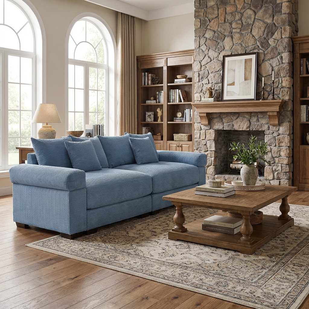 Albany 92" Modular Corduroy Cloud 3-Seater Sofa with Extra-Wide Armrests