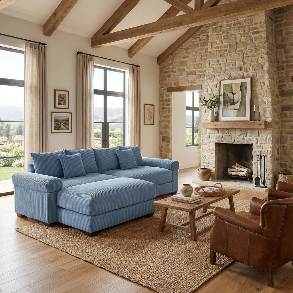 Albany 92" Modular Corduroy Cloud L-Shaped Sectional Sofa with Ottoman