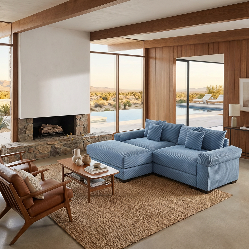 Albany 92" Modular Corduroy Cloud L-Shaped Sectional Sofa with Ottoman