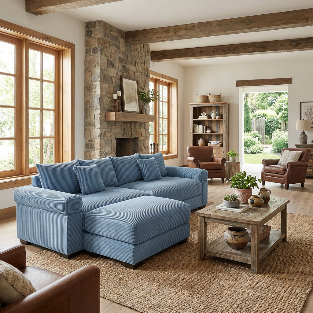 Albany 92" Modular Corduroy Cloud L-Shaped Sectional Sofa with Ottoman