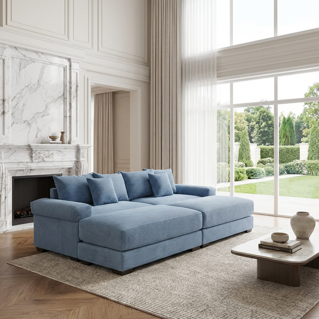 Albany 92" 4 Pieces Corduroy Oversized Modular Sofa with Ottomans