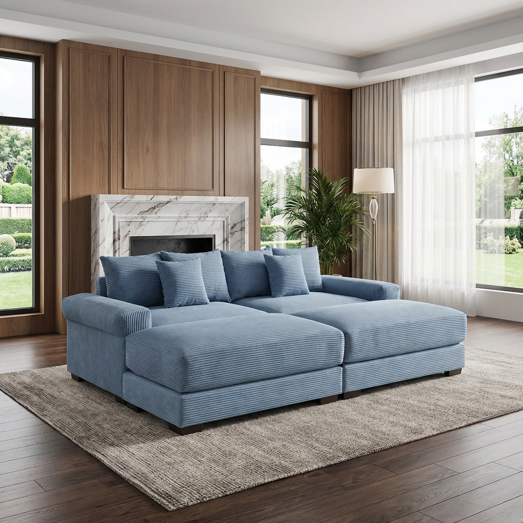 Albany 92" 4 Pieces Corduroy Oversized Modular Sofa with Ottomans