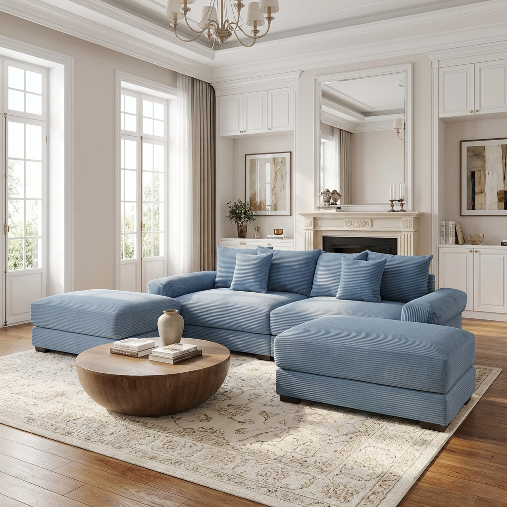 Albany 92" 4 Pieces Corduroy Oversized Modular Sofa with Ottomans