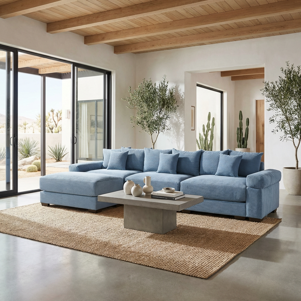 Albany 130" Modular Corduroy Oversized Cloud L-Shaped Sectional Sofa with Ottoman