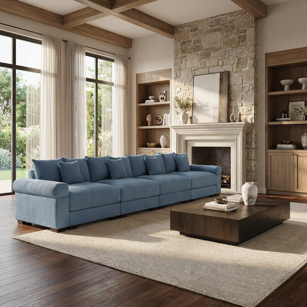 Albany 168" Modular Corduroy Oversized Cloud 5-Seater Sofa with Extra-Thick Armrests