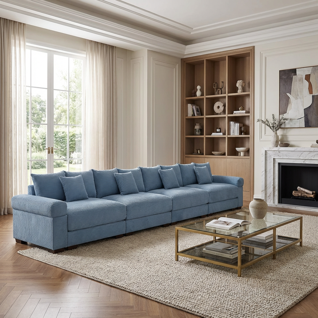 Albany 168" Modular Corduroy Oversized Cloud 5-Seater Sofa with Extra-Thick Armrests