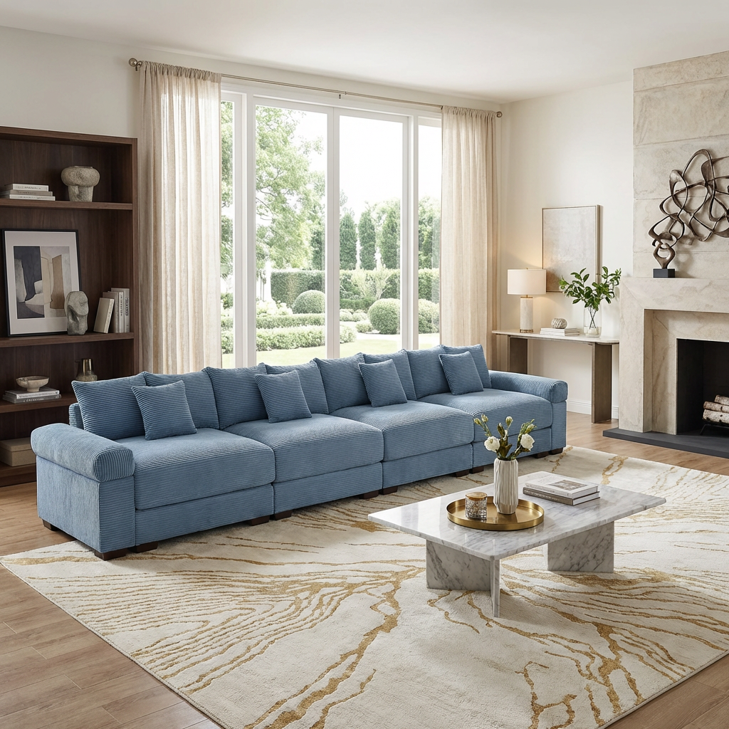 Albany 168" Modular Corduroy Oversized Cloud 5-Seater Sofa with Extra-Thick Armrests