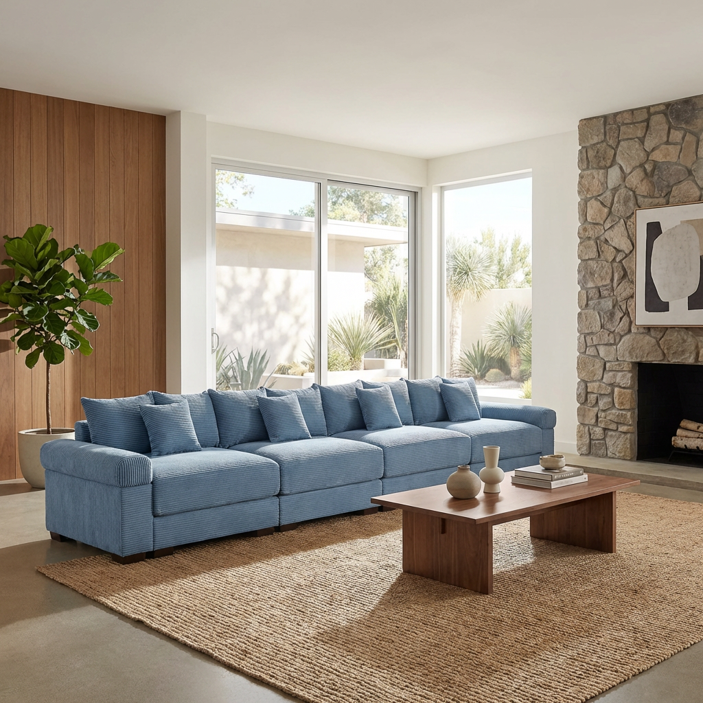 Albany 168" Modular Corduroy Oversized Cloud 5-Seater Sofa with Extra-Thick Armrests