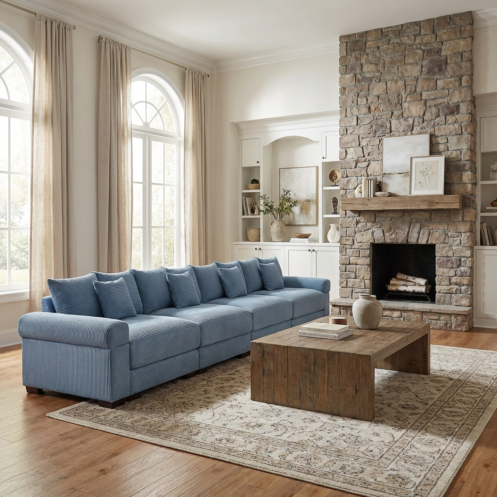 Albany 168" Modular Corduroy Oversized Cloud 5-Seater Sofa with Extra-Thick Armrests