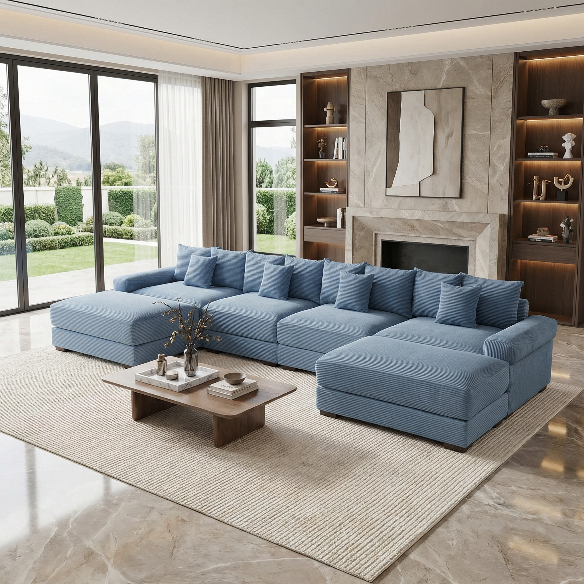 Albany 168" Modular Corduroy Cloud U-Shaped Sectional Sofa with Ottomans