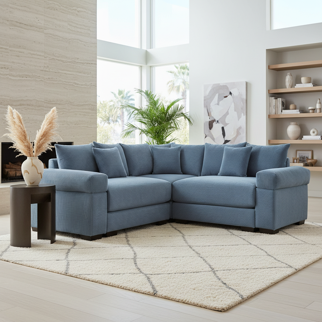 Albany 79" 3 Pieces Corduroy Modular Corner Sectional Sofa