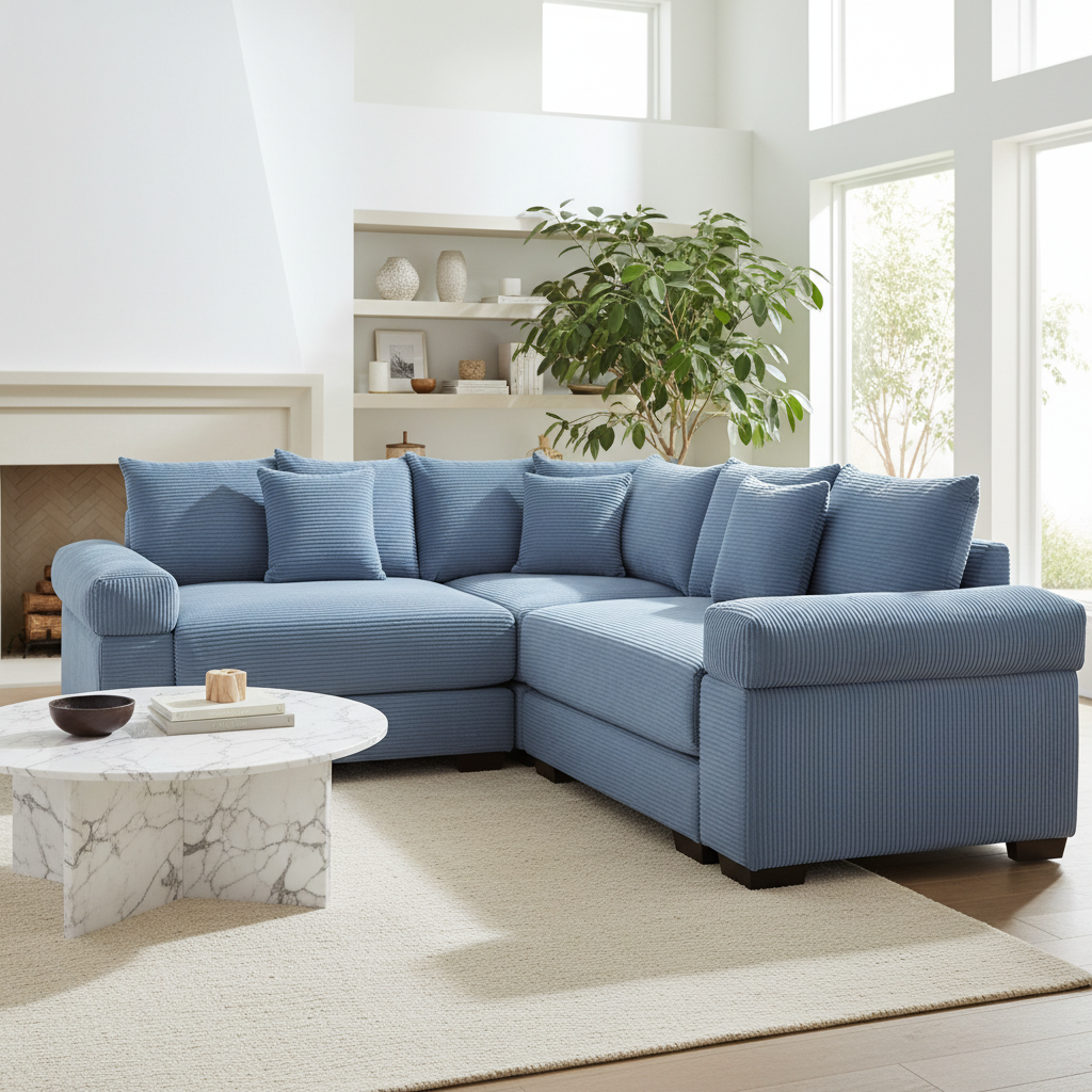 Albany 79" 3 Pieces Corduroy Modular Corner Sectional Sofa