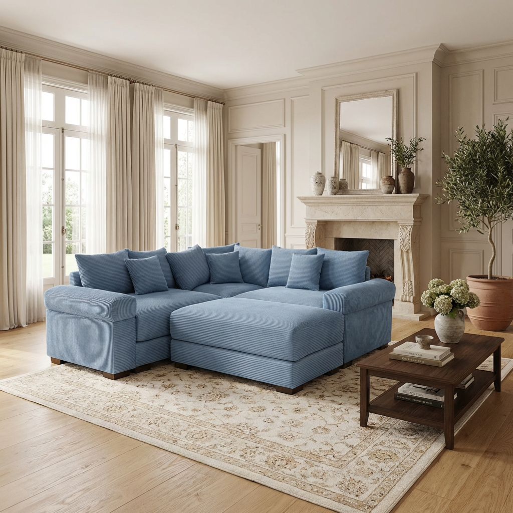 Albany 79" 4 Pieces Corduroy Modular Corner Sectional Sofa with Ottoman